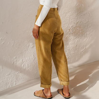 Pantalon fuselé taille haute en velours côtelé pour femme 6