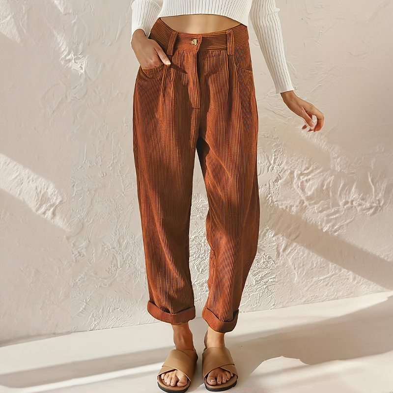 Pantalon fuselé taille haute en velours côtelé pour femme 7
