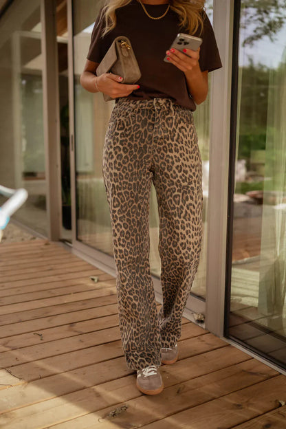 Pantalon large à imprimé léopard pour femme 2