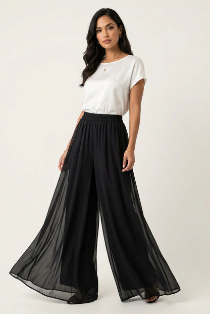 Pantalon large avec superposition en mousseline pour femme 2