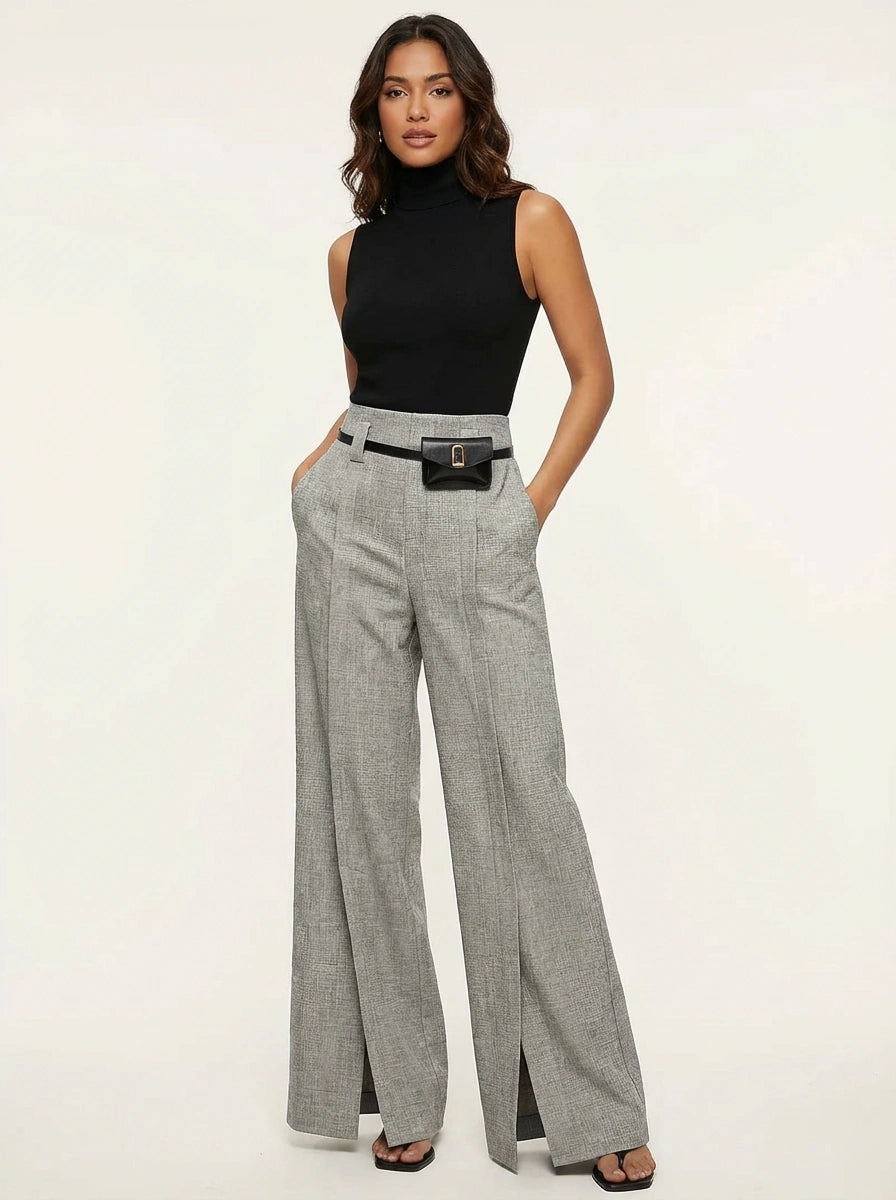 Pantalon large pour femme avec ourlet fendu 2