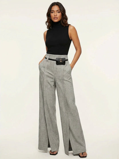 Pantalon large pour femme avec ourlet fendu 2