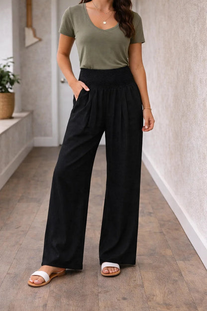 Pantalon large pour femme avec taille smockée 10