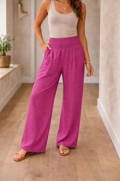 Pantalon large pour femme avec taille smockée 3