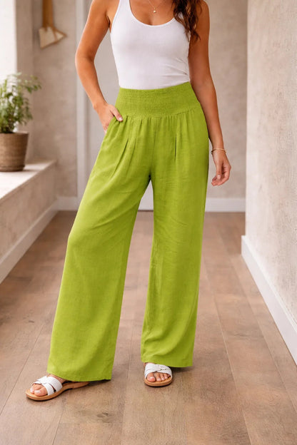 Pantalon large pour femme avec taille smockée 4