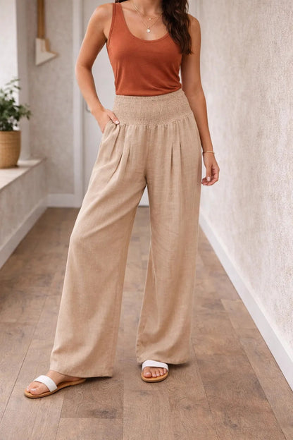 Pantalon large pour femme avec taille smockée 8