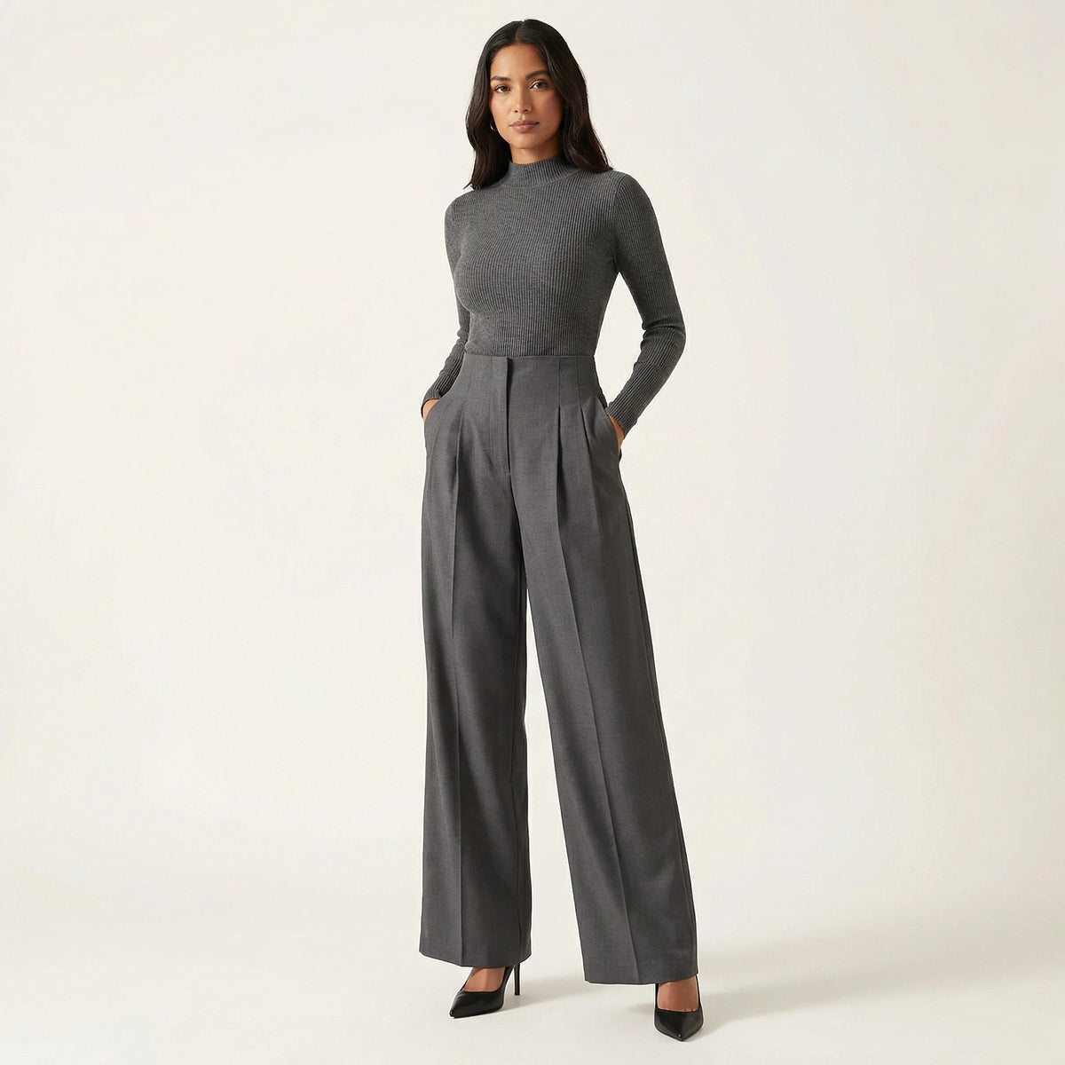 Pantalon large taille haute pour femme 3