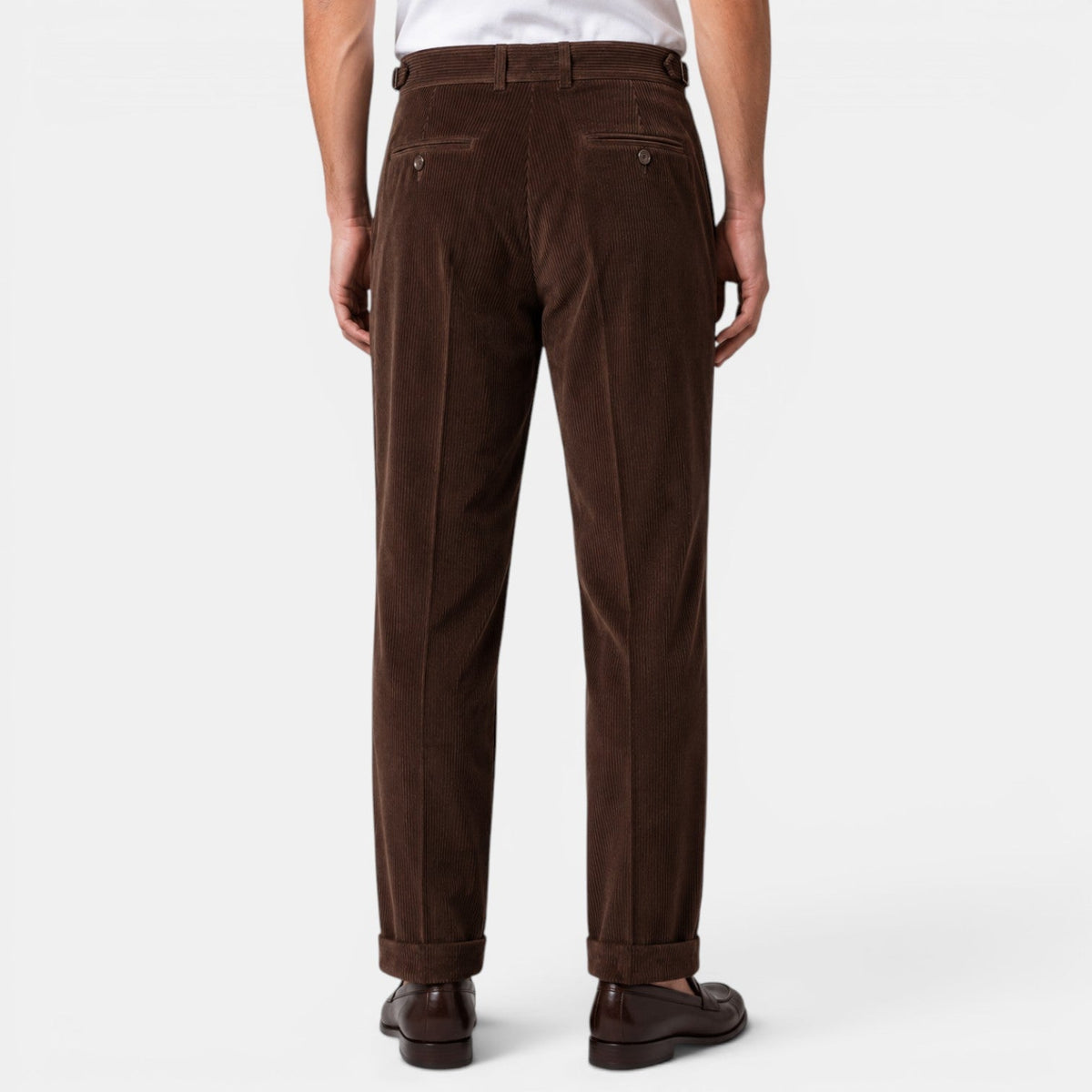 Pantalon plissé en velours côtelé pour homme avec ourlets à revers 10