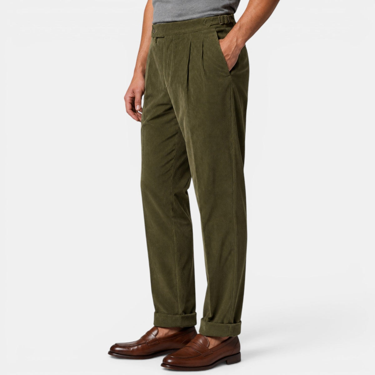 Pantalon plissé en velours côtelé pour homme avec ourlets à revers 11