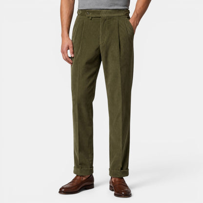 Pantalon plissé en velours côtelé pour homme avec ourlets à revers 4