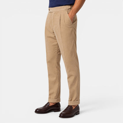 Pantalon plissé en velours côtelé pour homme avec ourlets à revers 5