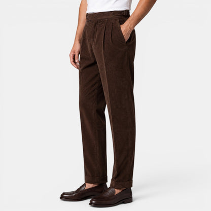 Pantalon plissé en velours côtelé pour homme avec ourlets à revers 9