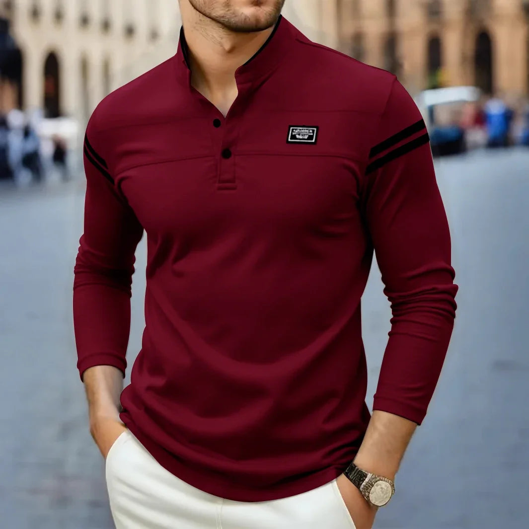 Polo à manches longues pour homme avec col mao 3