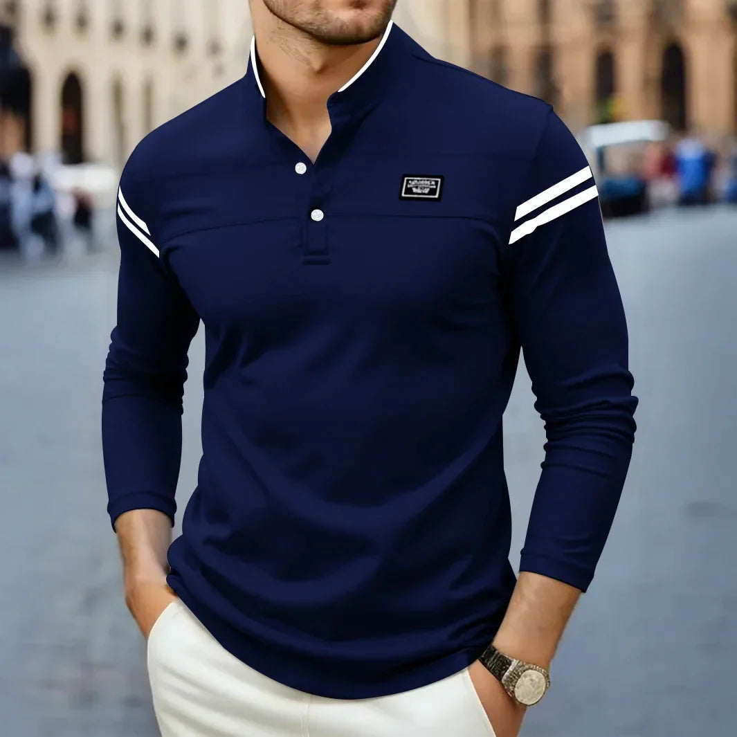 Polo à manches longues pour homme avec col mao 5
