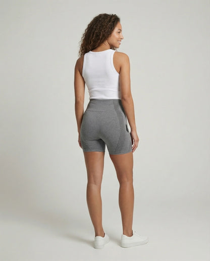 Short Femme Taille Haute Sans Coutures avec Panneaux de Contour Perforés