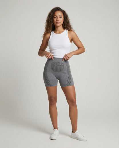 Short Femme Taille Haute Sans Coutures avec Panneaux de Contour Perforés