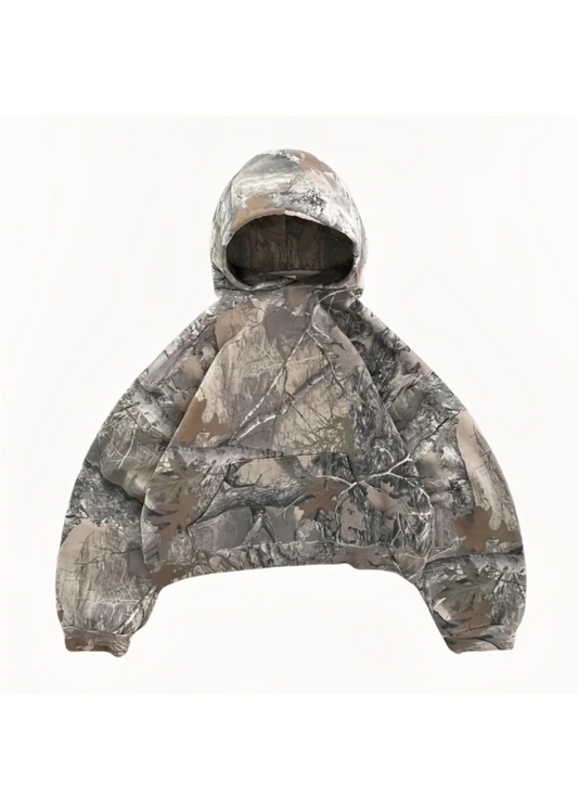 Pull à capuche court camouflage pour femme