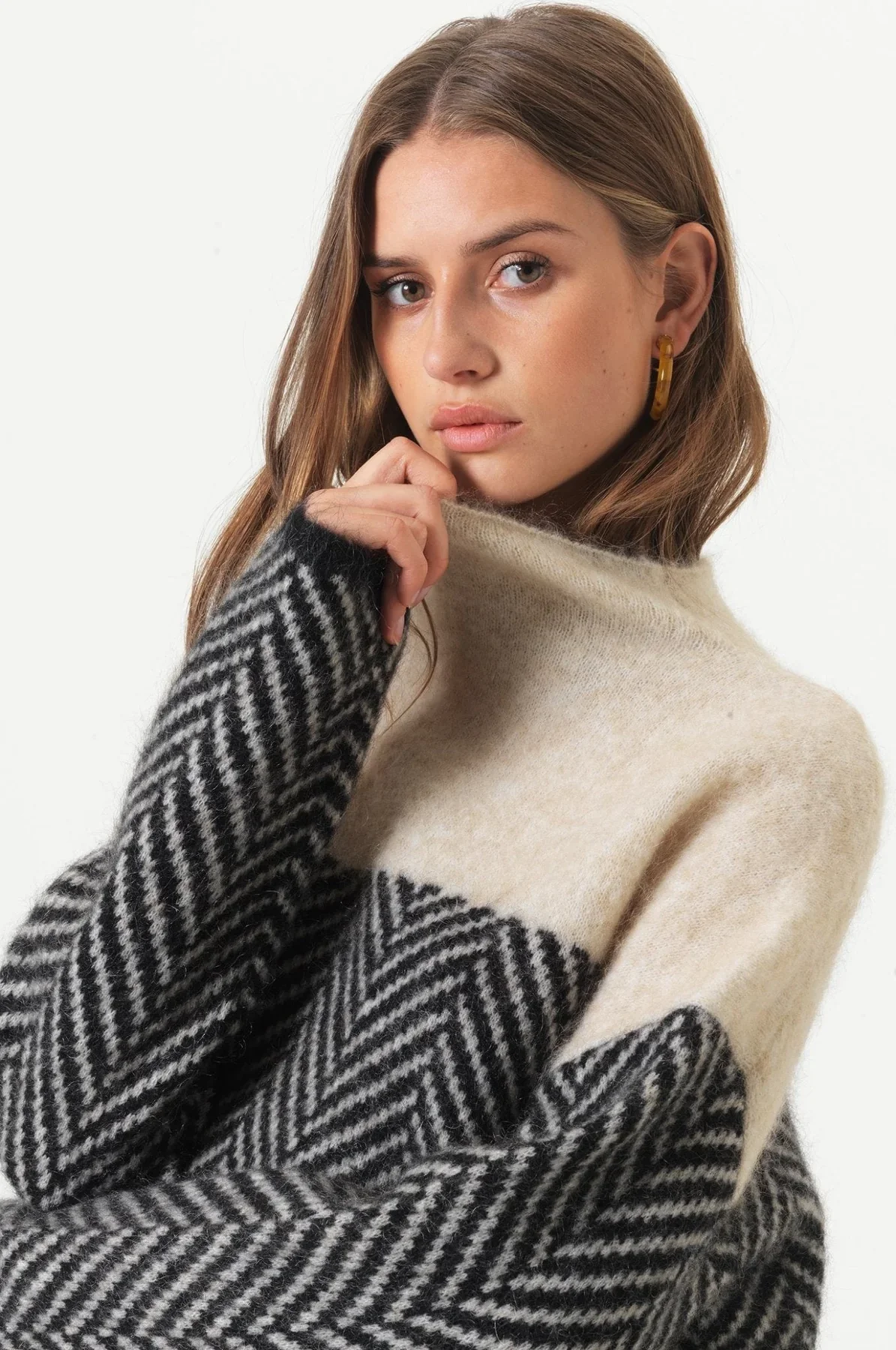 Pull à col montant pour femme avec motif chevron 3