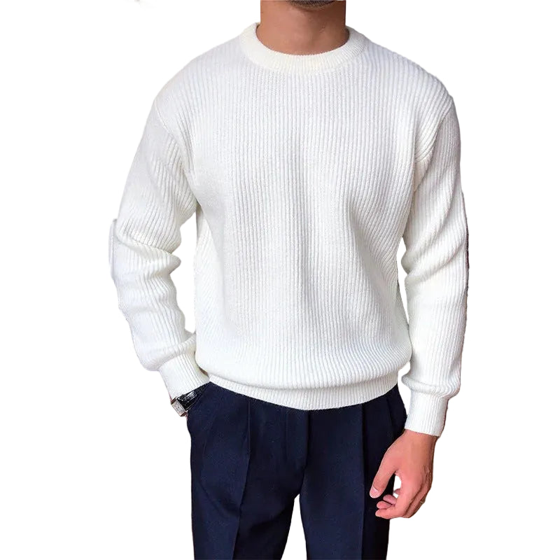 Pull à manches longues côtelées pour homme avec col rond-Mens Sweater-Gigié