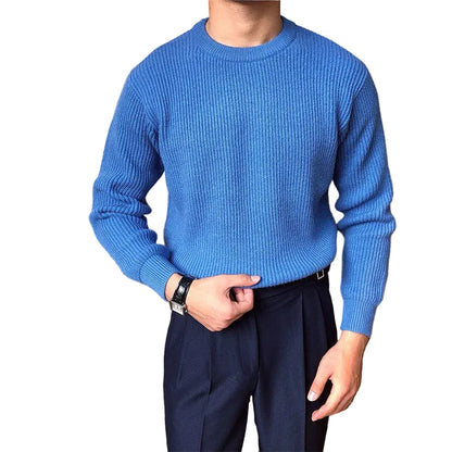 Pull à manches longues côtelées pour homme avec col rond-Mens Sweater-Gigié
