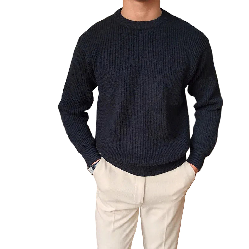 Pull à manches longues côtelées pour homme avec col rond-Mens Sweater-Gigié