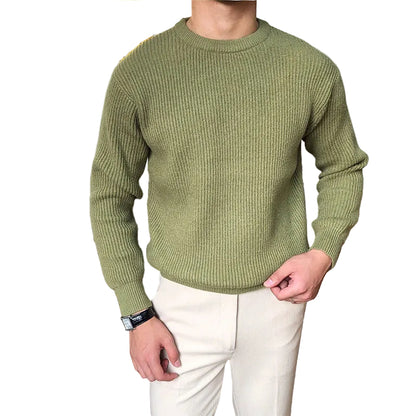 Pull à manches longues côtelées pour homme avec col rond-Mens Sweater-Gigié