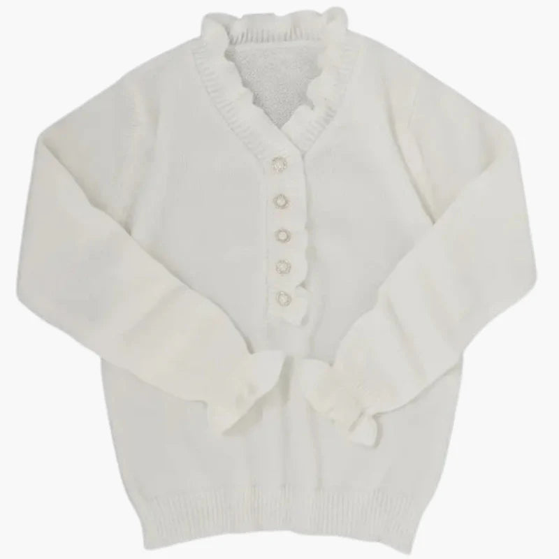 Pull à manches longues pour femme avec détails volantés-Sweater Female-Gigié