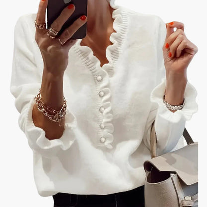 Pull à manches longues pour femme avec détails volantés-Sweater Female-Gigié