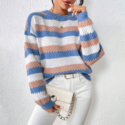 Pull en maille à col rond rayé pour femme 2