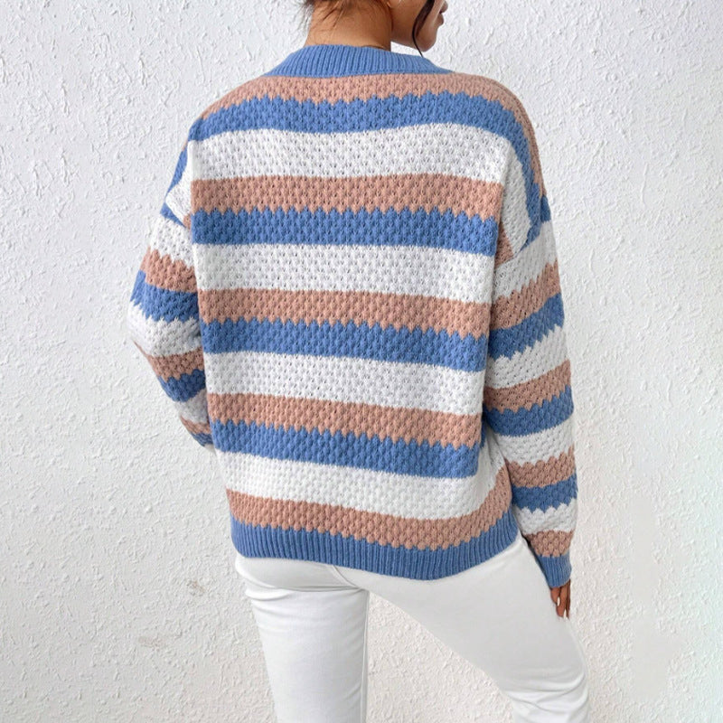Pull en maille à col rond rayé pour femme 3
