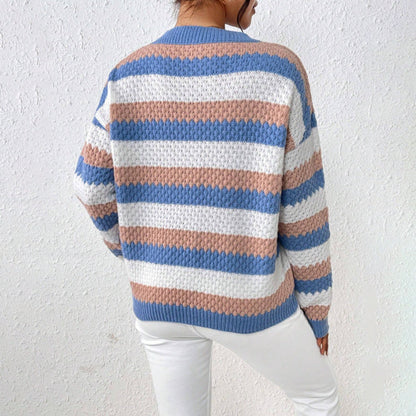 Pull en maille à col rond rayé pour femme 3