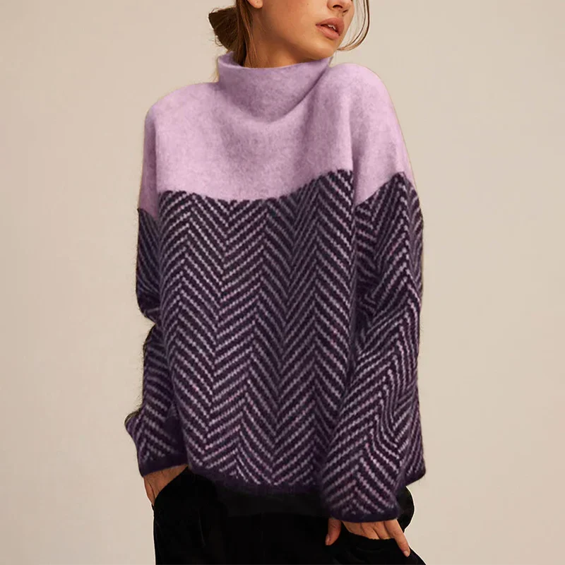 Pull en maille à motif chevron et col montant pour femme 4