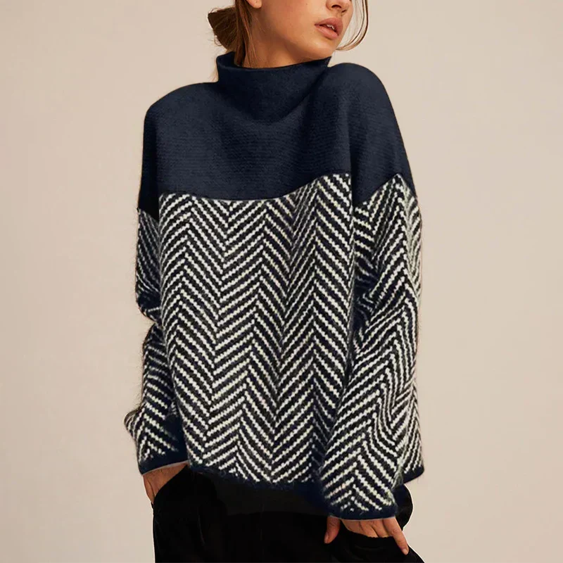 Pull en maille à motif chevron et col montant pour femme 6