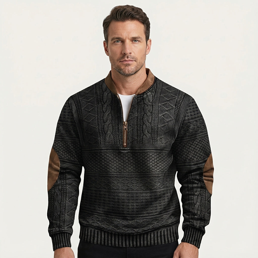 Pull en maille à motif demi-zip pour homme avec coudières 2