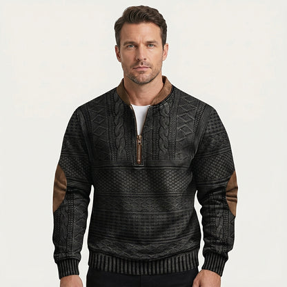 Pull en maille à motif demi-zip pour homme avec coudières 2