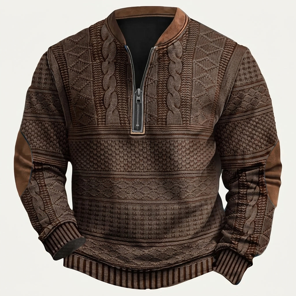 Pull en maille à motif demi-zip pour homme avec coudières 3