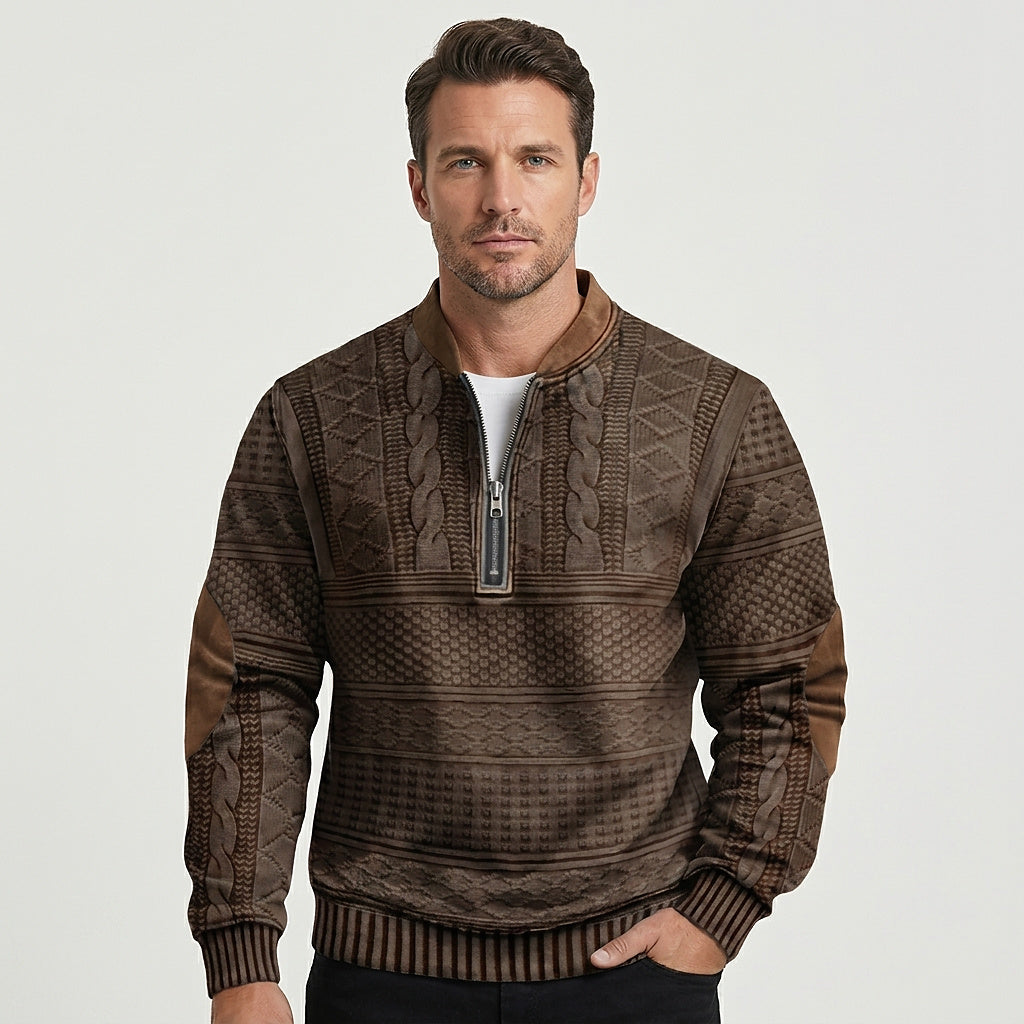 Pull en maille à motif demi-zip pour homme avec coudières 4