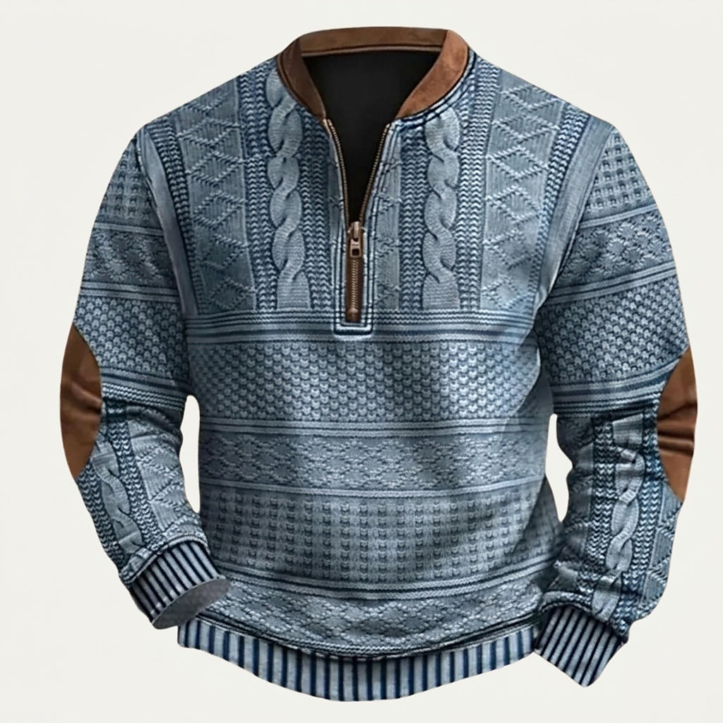Pull en maille à motif demi-zip pour homme avec coudières 7