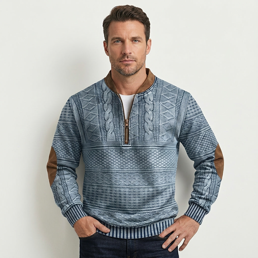 Pull en maille à motif demi-zip pour homme avec coudières 8