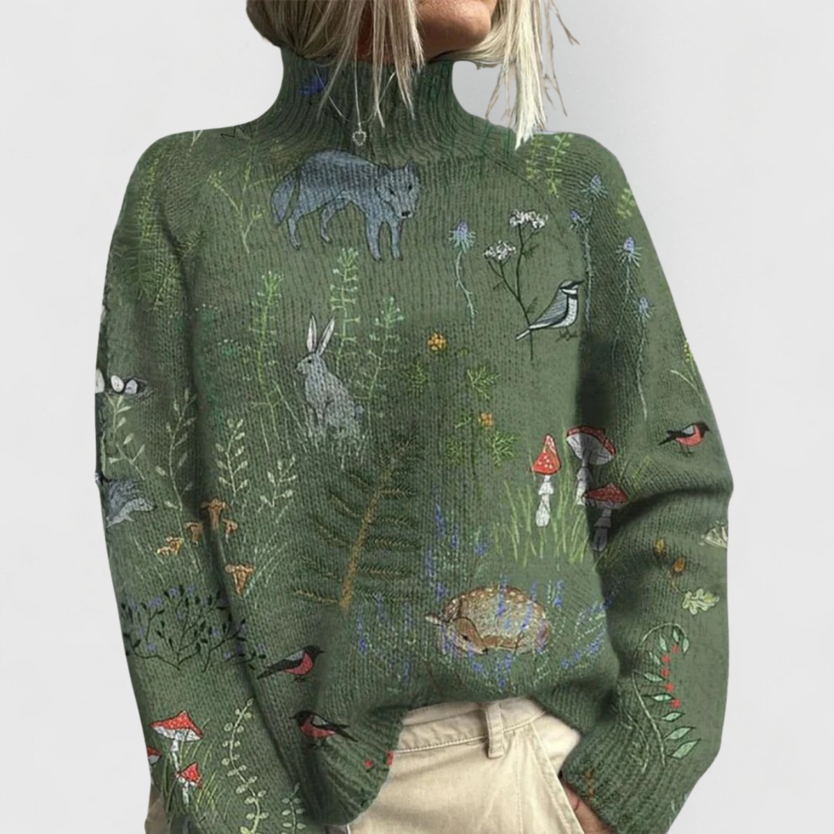 Pull en maille à motif floral et col montant pour femme 2