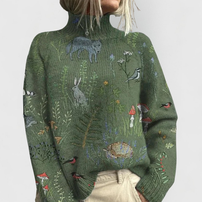 Pull en maille à motif floral et col montant pour femme 2