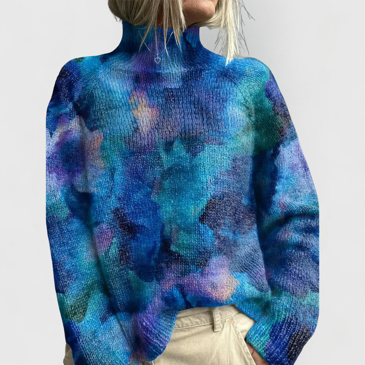 Pull en maille à motif floral et col montant pour femme 3