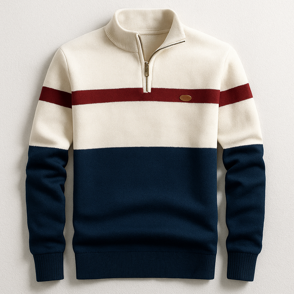 Pull en maille à quart de zip et blocs de couleurs pour homme 2