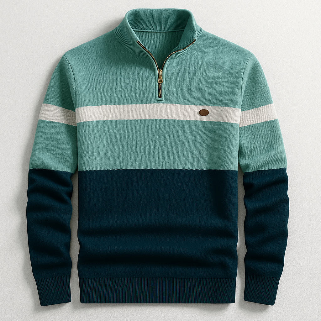 Pull en maille à quart de zip et blocs de couleurs pour homme 3