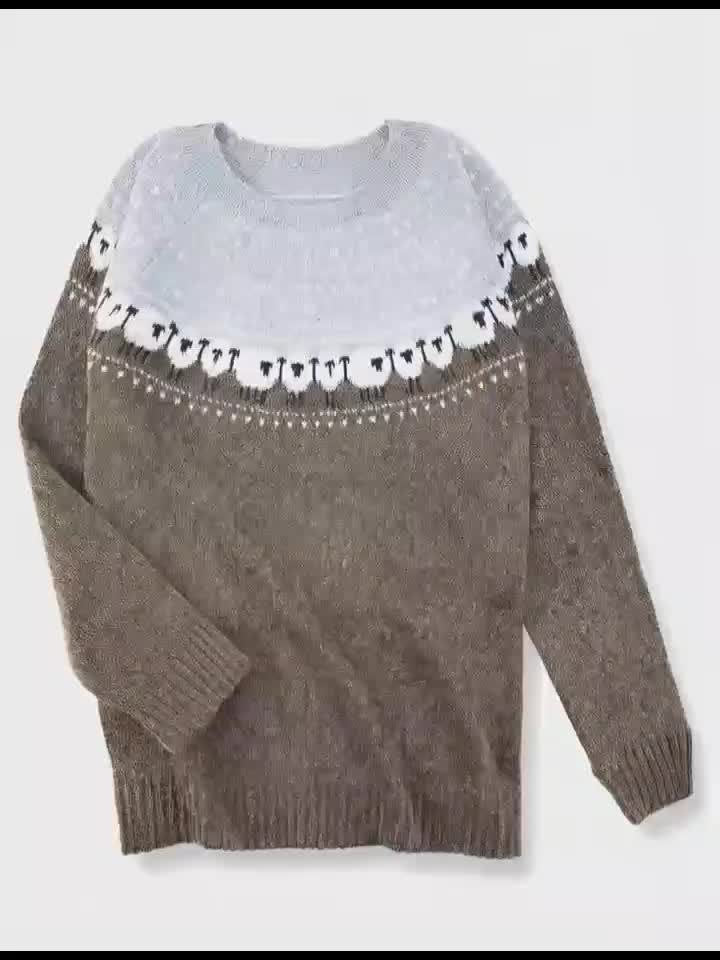 Pull en maille jacquard motif moutons pour femme 6