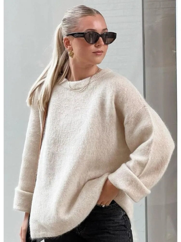 Pull en maille pour femme avec col rond et épaules tombantes 6