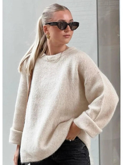 Pull en maille pour femme avec col rond et épaules tombantes 6
