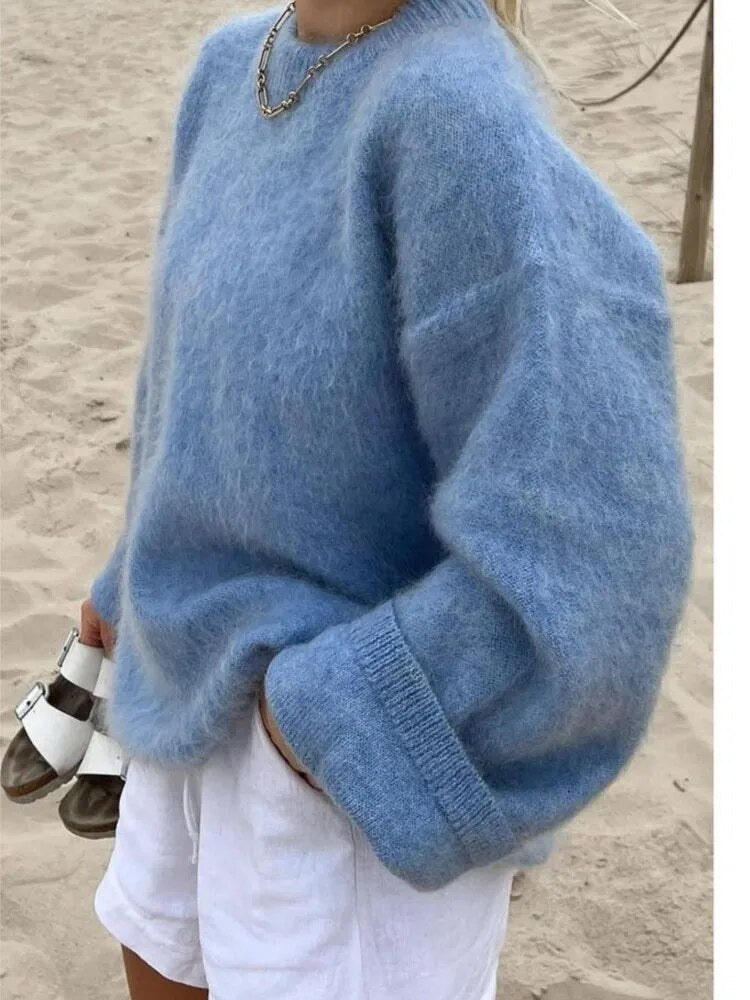 Pull en maille pour femme avec col rond et épaules tombantes 9