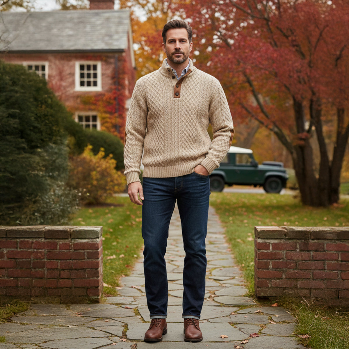 Pull en maille torsadée à quart de boutons pour homme 12