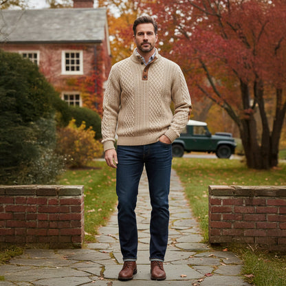 Pull en maille torsadée à quart de boutons pour homme 12